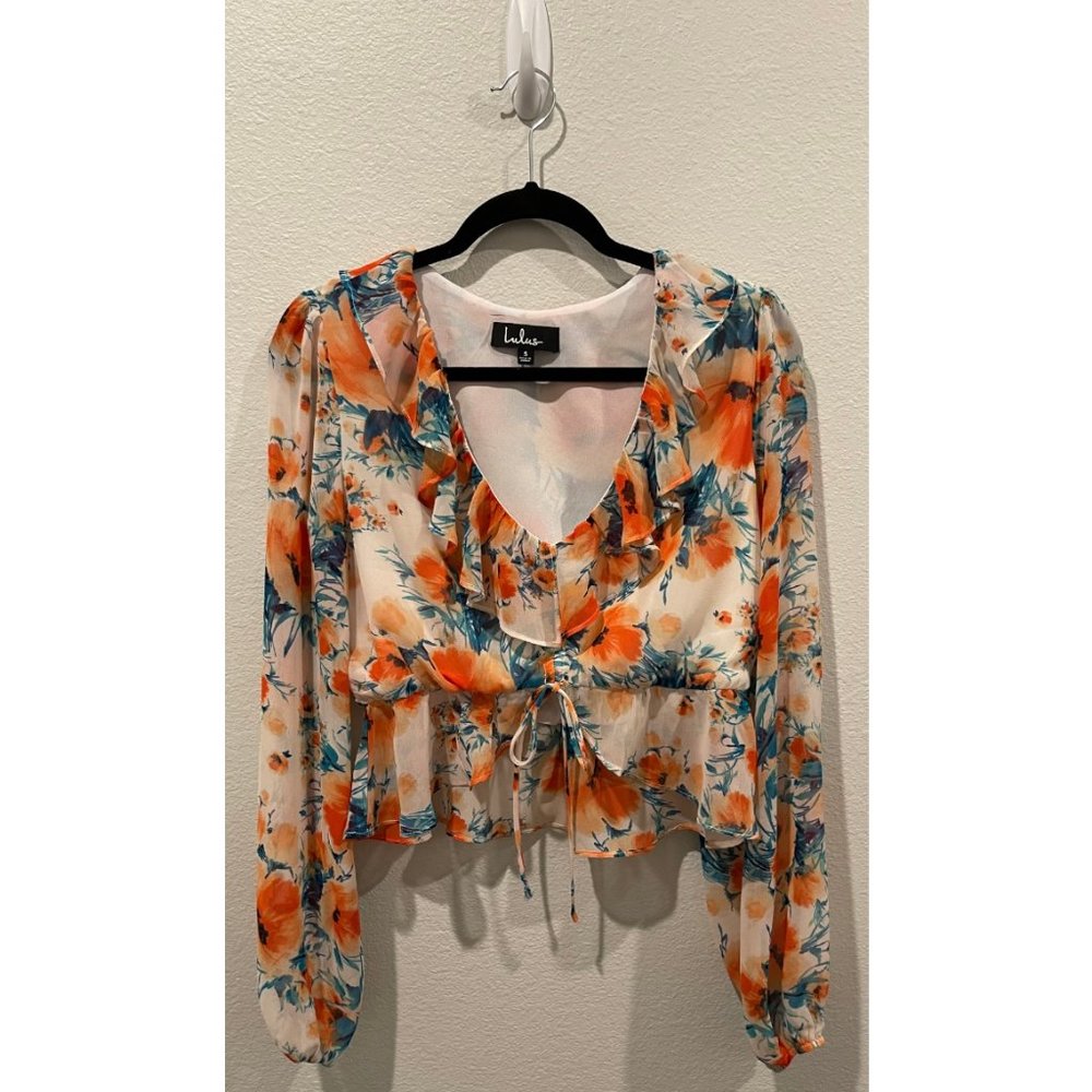 LULUS Floral Balloon Sleeve Crop Top